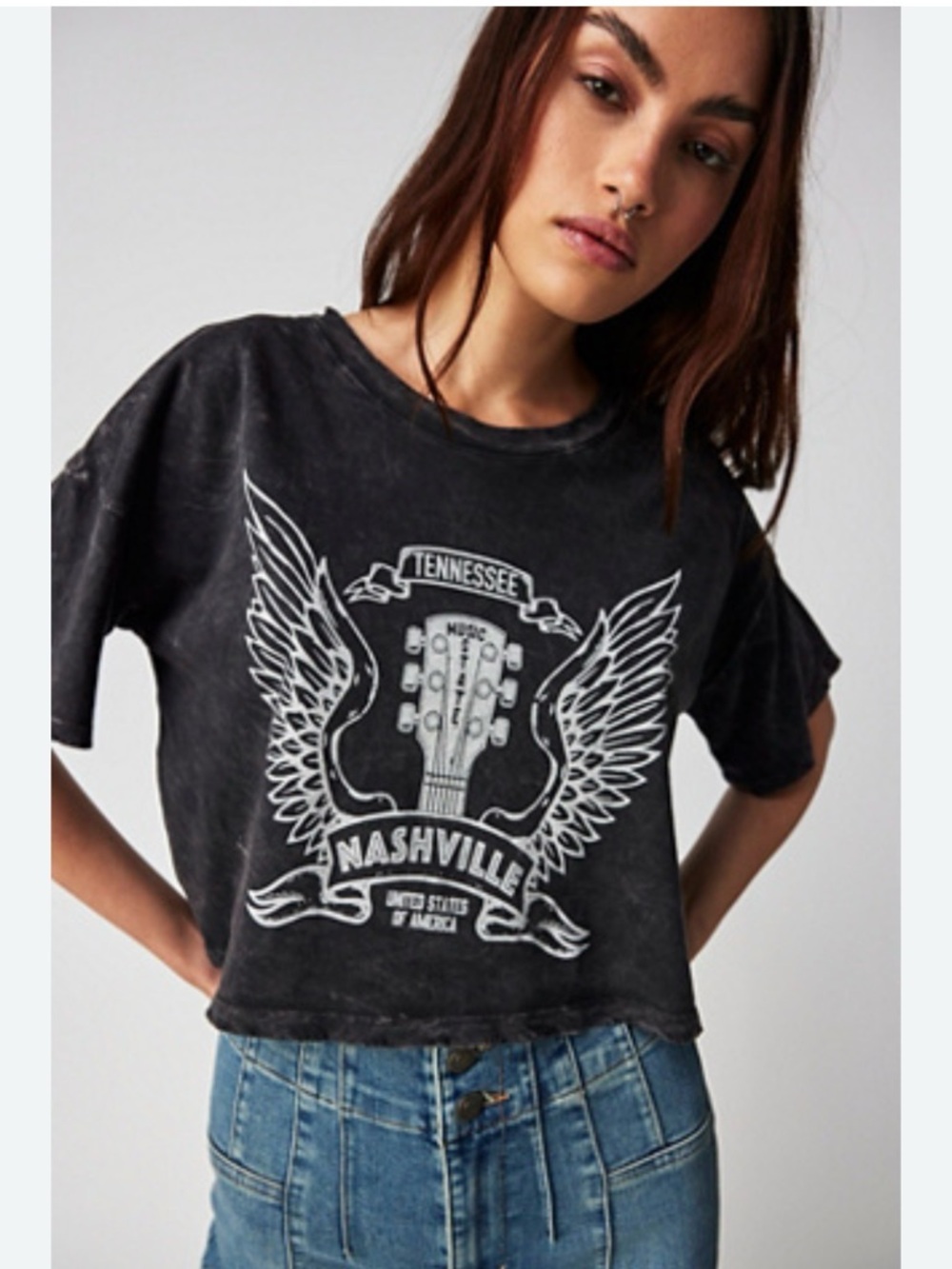 NWT Free People Black Graphic Vintage Canvas Tee Nashville